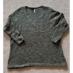 Free People Womens Green Wool V-neck‎ Drop Shoulder Sweater Mod Size Xs